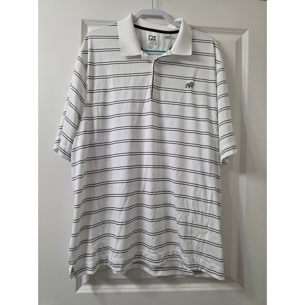Cutter & Buck Mens XXXL White Black Striped CB DryTec Bulldog Polo Shirt
